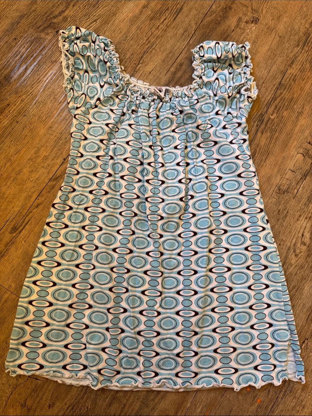 Girls' Light Blue Printed Peasant  Top
